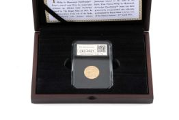 GEORGE V GOLD SOVEREIGN, 1921, encapsulated, with DateStamp COA numbered C62-002, in case of