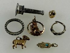 MIXED JEWELLERY, 9ct gold Aries charm, 9ct gold St. Christopher pendant, approx. 6.2g, 9ct gem-set