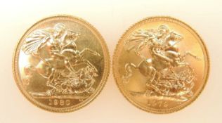 ELIZABETH II, TWO SOVEREIGNS, 1979 and 1980 (EF, nearly UNC), 7.98g each Provenance: private