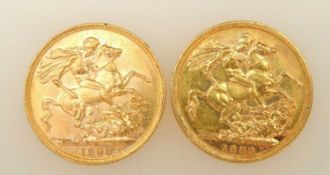 VICTORIA, TWO SOVEREIGNS, 1889, Melbourne Mint (VF/EF), 7.98g; and 1898, Melbourne Mint (VF/EF), 7.