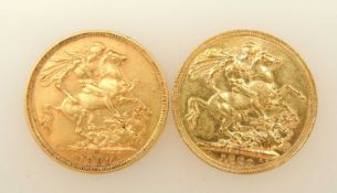 VICTORIA, TWO SOVEREIGNS, 1889, Melbourne Mint (EF), 7.98g; and 1890, Sydney Mint (EF), 7.98g (2)