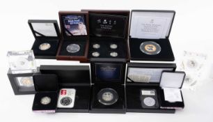 GROUP OF BOXED COLLECTABLE COMMEMORATIVE COINS comprising Royal Mint Tales of the Earth The Mary