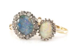 18CT GOLD OPAL & DIAMOND CHIP CLUSTER RING, ring size R 1/2, 4.3g, together with 9ct gold opal and