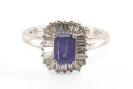 18K WHITE GOLD TANZANITE & DIAMOND CLUSTER RING, shank stamped 'Iliana' ring size N, 4.2g