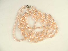 NATURAL FRESHWATER PEARL CHOKER NECKLACE with silver double heart clasp, 44cms (l); also a natural