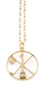 9CT GOLD NOVELTY HOLE-IN-ONE GOLF PENDANT, on rectangular link chain, total wt. 8g Provenance: