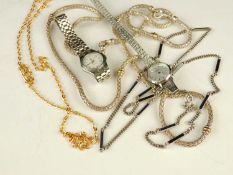 COSTUME JEWELLERY, including a silver mesh-link necklace, 95cms (l), and a matching rope bracelet,