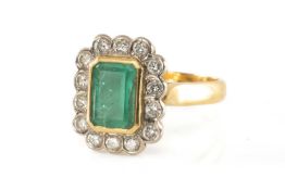 18K EMERALD & DIAMOND DRESS RING, emerald appr 0.41ct (8.3 x 5.9mm in yellow gold rubover setting