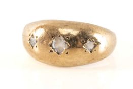 9CT GOLD THREE STONE RING, set with white stones, ring size J, 2.7g Provenance: private collection