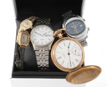 ASSORTED WATCHES, including Waltham gold plated hunter pocket watch (damaged glass), 50mms (