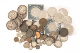 ASSORTED GB SILVER & OTHER COINS, including William III shilling (1690), 3x George III crowns (