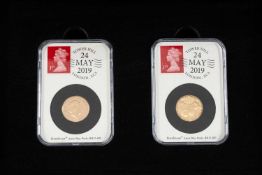 VICTORIA BICENTENARY SOVEREIGN DATE STAMP PAIR, containing Victoria 1885 young head sovereign paired