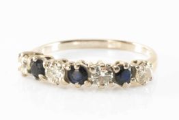 18CT SAPPHIRE & DIAMOND 7-STONE HALF-HOOP RING, total diamond wt. appr 0.4cts, ring size R, 3.2g