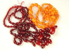 BUTTERSCOTCH AMBER BEADED NECKLACE, oval beads 17mms the largest, 65cms (l), 36.6.g; also various