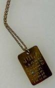 9CT GOLD BIRTHSTONE CALENDAR PENDANT, inset with tiny diamond, suspended from chain link necklace,