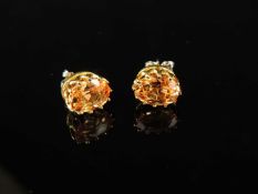 PAIR OF 18CT GOLD TOPAZ EAR STUDS, oval-cut stones approx. 9 x 7mms, with butterfly posts, gross