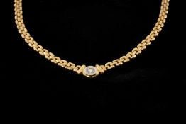 18CT GOLD BRICK LINK NECKLACE, set with round cut diamond (0.35cts approx.), 41cms length,