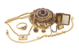 ASSORTED JEWELLERY  comprising yellow metal mourning brooch set with turquoise and pink gem stone