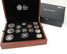 ROYAL MINT 2015 UK PREMIUM PROOF COIN SET (14 coins), with wooden case, certificate, and outer