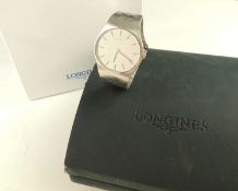 LONGINES 18CT WHITE GOLD GENT'S WRISTWATCH, no. 17478298, silvered almost mirrored elliptical dial