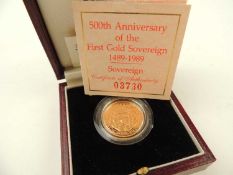 ELIZABETH II 500TH ANNIVERSARY SOVEREIGN, limited edition proof (3730/12500), 7.98g, boxed and