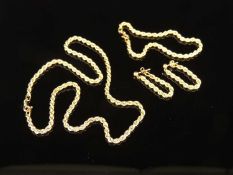 9CT GOLD ROPE TWIST NECKLACE, 41.5cms (l), with matching bracelet, 17cms (l), and pair of rope twist