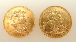 GEORGE V, TWO SOVEREIGNS, 1917 (EF), 7.98g; and 1925 (EF), 7.98g (2) Provenance: private