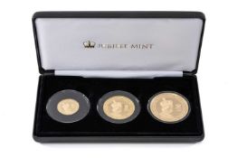 QUEEN'S CORONATION JUBILEE GOLD PROOF 3-COIN SET, 2018, comprising gold £1, £2 and £5, all