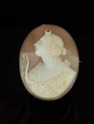 LATE VICTORIAN 9CT GOLD MOUNTED CARVED CAMEO BROOCH, featuring Diana the Huntress, 58 x 48mms, gross
