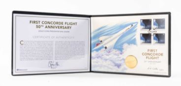 '50TH ANNIVERSARY FIRST CONCORDE FLIGHT' GOLD PROOF £5 COIN, Jersey 2019, Westminster Mint,