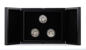 '95TH BIRTHDAY OF QUEEN ELIZABETH II ' SILVER PROOF £5 3-COIN SET, Guernsey, Jersey, Isle of Man