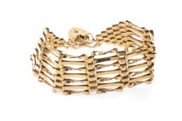 9CT GOLD GATE BRACELET, heart shape padlock, safety chain, 14.0g Provenance: private collection