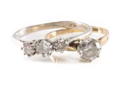 DIAMOND 3-STONE PLATINUM RING, total diamond wt. approx. 0.45cts, 3.5g, and a 9ct CZ ring (2)