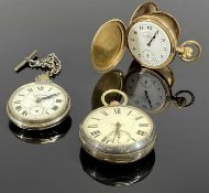 THREE VINTAGE POCKET WATCHES, one with silver case Provenance: private collection Conwy