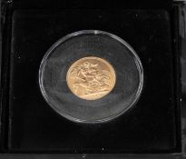 ELIZABETH II GOLD SOVEREIGN, 1957, encapsulated, with Bradford Exchange COA cased, outer card box