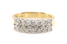 18CT GOLD DIAMOND HALF-HOOP RING, double row of 14 brilliant cut diamonds, total diamond wt. approx.