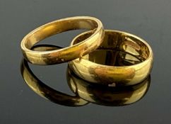 TWO 22CT GOLD WEDDING BANDS, the first polished, size L, approx. 4.3g, the second size L, approx.