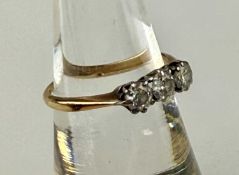 DIAMOND THREE-STONE RING, mixed old and brilliant-cut stones, approx. 0.7ct, set in platinum claw
