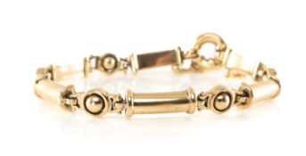 9K GOLD CONTINENTAL BAR & BALL LINK BRACELET, marked 9K to each link, bolt-ring clasp, appr 22.2g