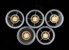 GROUP OF FIVE QUEENS DIAMOND JUBILEE GOLD COINS, all 14ct gold, issue year 2012, Ltd Ed of 5555, 0.