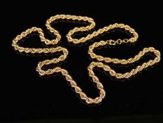 9CT GOLD ROPE TWIST NECKLACE, with bolt ring clasp, 61cms (l), 16g Provenance: private collection