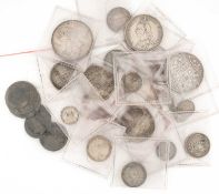 ASSORTED VICTORIAN COINS, including silver 1885, 1887 & 1893 half crowns, 1844 & 1897 crown, 1889