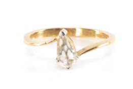 9CT GOLD DIAMOND RING, the single pear shaped, rose-cut stone measuring 0.35cts approx., ring size