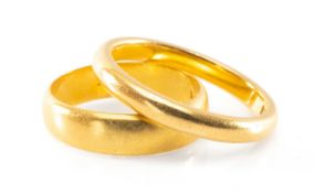 TWO 22CT GOLD WEDDING BANDS, 7.9g gross (2) Provenance: private collection Ceredigion Comments: