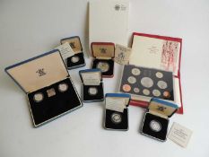 SILVER PROOF COINS, including UK Coronation 40th Anniversary silver crown, 28.28g; also four