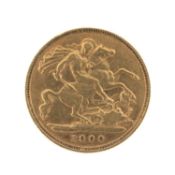 VICTORIA GOLD HALF SOVEREIGN, 1900, 4.0g Provenance: private collection Swansea. Comments: F-VF