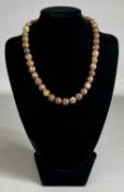 VINTAGE AGATE JASPER BEAD NECKLACE, with 9ct gold clasp, 42cms (l) Provenance: private collection