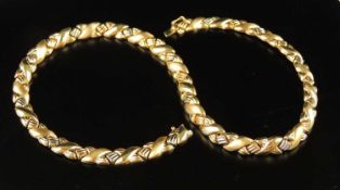 14CT TWO-COLOUR GOLD NECKLACE with satin and polished finish, cross-form links, 47cms (l), approx.