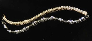 9CT WHITE GOLD TANZANITE & DIAMOND BRACELET, 18.5cms (l), approx. 6.6g; also a 9ct two-colour gold