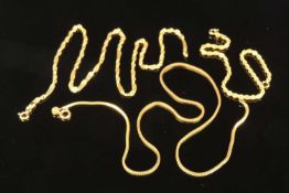 TWO 9CT GOLD NECKLACES, herringbone link, 39cms (l), and chain link, 40cms (l); also a rope twist